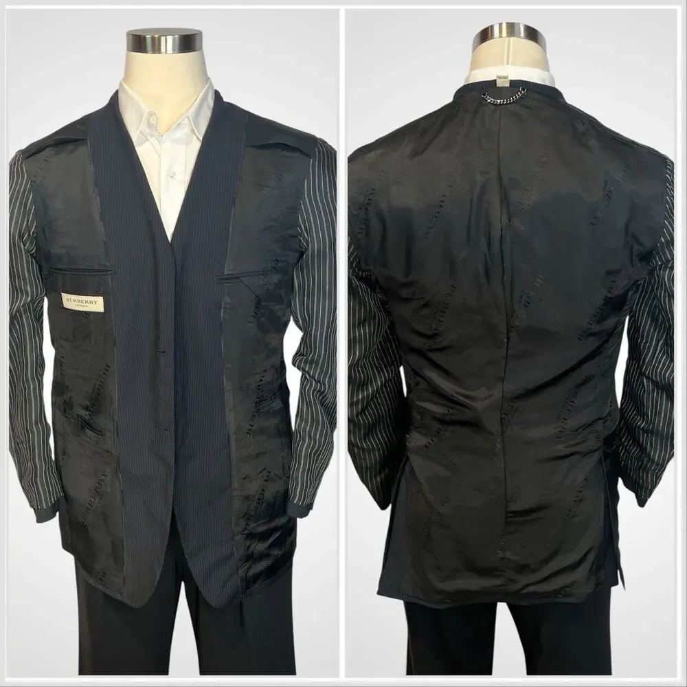 Burberry London Blazer 40-42R Dark Navy Blue Tonal Stripe Made in Italy